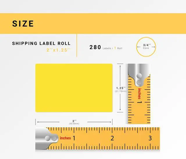Alt view image 3 of 7 - HOUSELABELS 2" x 1.25" Yellow Multipurpose Labels on 0.75" Core Compatible With Zebra and Rollo Printers, 2 Rolls / 280 Labels per Roll