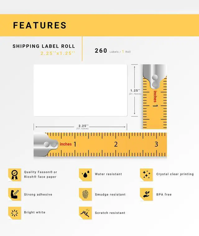 Alt view image 4 of 7 - HOUSELABELS 2.25" x 1.25" Address Labels on 0.75" Core Compatible With Zebra and Rollo Printers, 6 Rolls / 260 Labels per Roll
