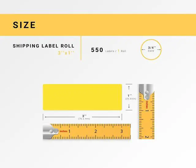 Alt view image 3 of 7 - HOUSELABELS 3" x 1" Yellow Multipurpose Labels on 0.75" Core Compatible With Zebra and Rollo Printers, 2 Rolls / 550 Labels per Roll