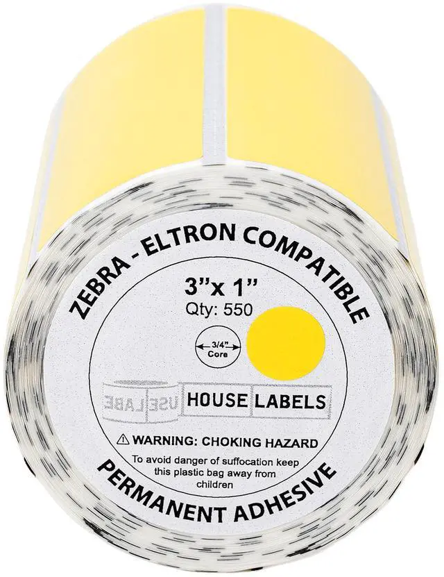 Alt view image 2 of 7 - HOUSELABELS 3" x 1" Yellow Multipurpose Labels on 0.75" Core Compatible With Zebra and Rollo Printers, 2 Rolls / 550 Labels per Roll