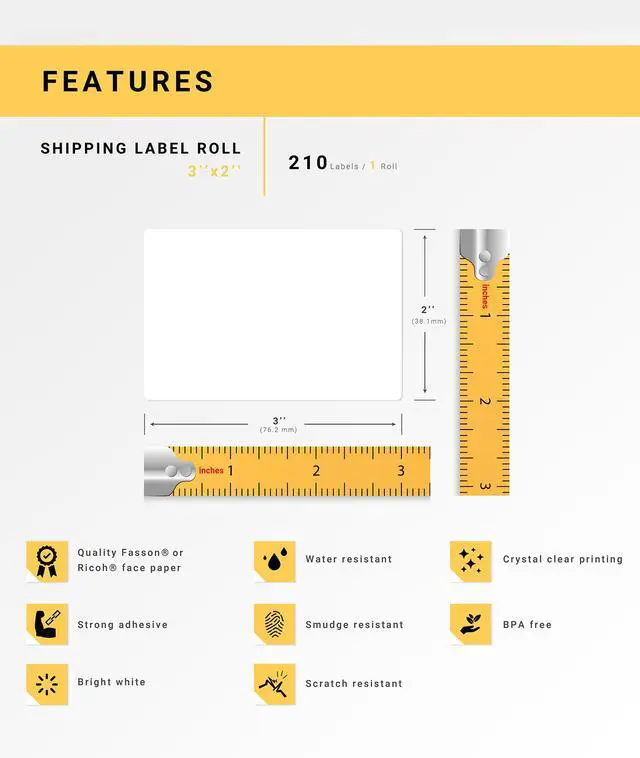 Alt view image 4 of 7 - HOUSELABELS 3" x 2" Large Barcode Labels on 0.75" Core Compatible With Zebra and Rollo Printers, 6 Rolls / 210 Labels per Roll