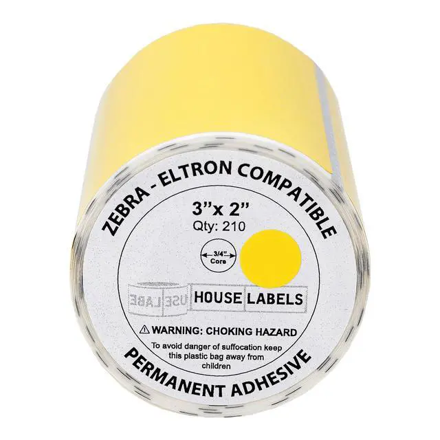 Alt view image 2 of 7 - HOUSELABELS 3" x 2" Yellow Large Barcode Labels on 0.75" Core Compatible With Zebra and Rollo Printers, 6 Rolls / 210 Labels per Roll