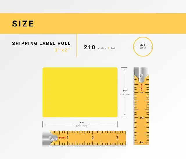 Alt view image 3 of 7 - HOUSELABELS 3" x 2" Yellow Large Barcode Labels on 0.75" Core Compatible With Zebra and Rollo Printers, 6 Rolls / 210 Labels per Roll