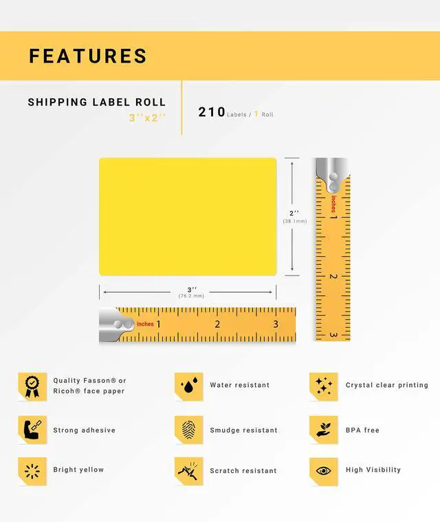 Alt view image 4 of 7 - HOUSELABELS 3" x 2" Yellow Large Barcode Labels on 0.75" Core Compatible With Zebra and Rollo Printers, 6 Rolls / 210 Labels per Roll