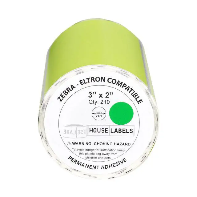 Alt view image 2 of 7 - HOUSELABELS 3" x 2" Green Large Barcode Labels on 0.75" Core Compatible With Zebra and Rollo Printers, 6 Rolls / 210 Labels per Roll