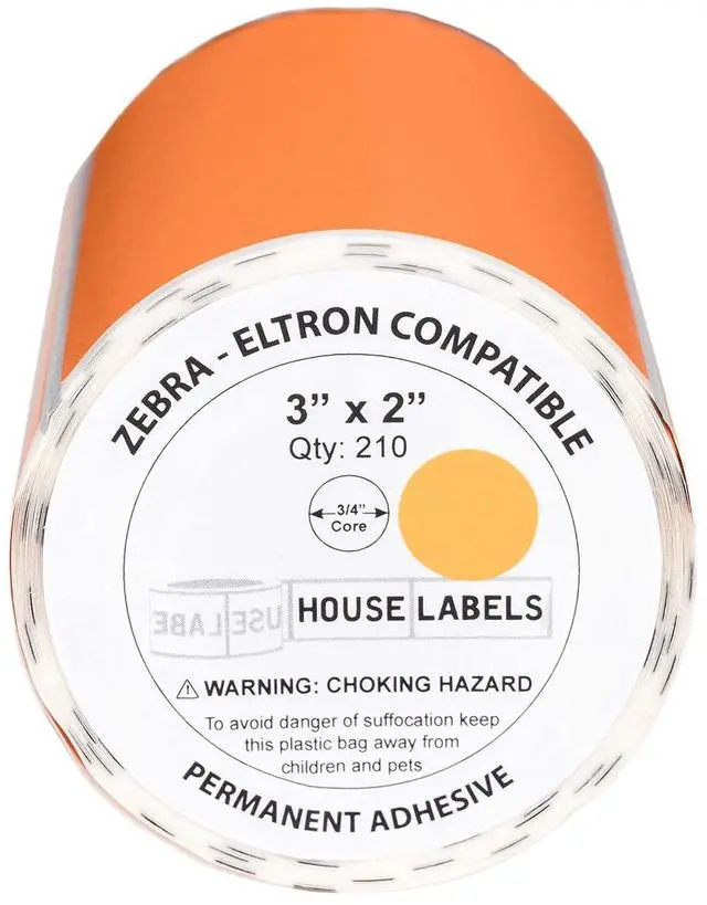 Alt view image 2 of 7 - HOUSELABELS 3" x 2" Orange Large Barcode Labels on 0.75" Core Compatible With Zebra and Rollo Printers, 6 Rolls / 210 Labels per Roll