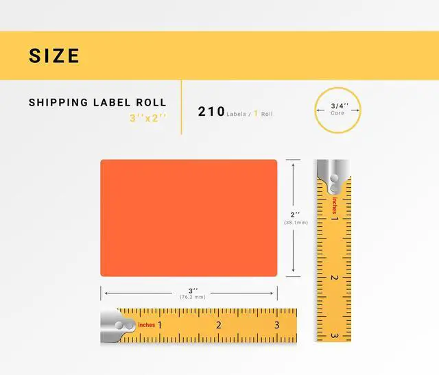 Alt view image 3 of 7 - HOUSELABELS 3" x 2" Orange Large Barcode Labels on 0.75" Core Compatible With Zebra and Rollo Printers, 6 Rolls / 210 Labels per Roll