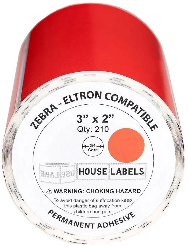 Alt view image 2 of 7 - HOUSELABELS 3" x 2" Red Large Barcode Labels on 0.75" Core Compatible With Zebra and Rollo Printers, 6 Rolls / 210 Labels per Roll