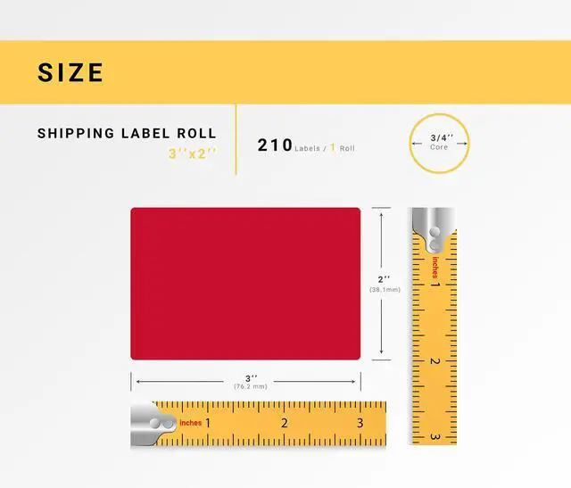Alt view image 3 of 7 - HOUSELABELS 3" x 2" Red Large Barcode Labels on 0.75" Core Compatible With Zebra and Rollo Printers, 6 Rolls / 210 Labels per Roll
