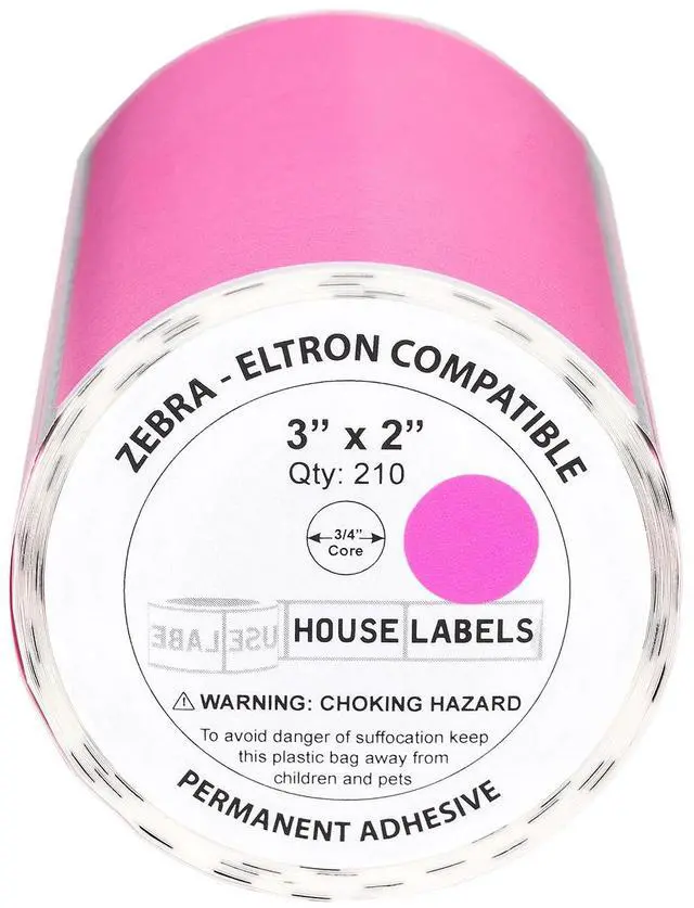 Alt view image 2 of 7 - HOUSELABELS 3" x 2" Pink Large Barcode Labels on 0.75" Core Compatible With Zebra and Rollo Printers, 6 Rolls / 210 Labels per Roll