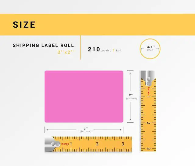 Alt view image 3 of 7 - HOUSELABELS 3" x 2" Pink Large Barcode Labels on 0.75" Core Compatible With Zebra and Rollo Printers, 6 Rolls / 210 Labels per Roll
