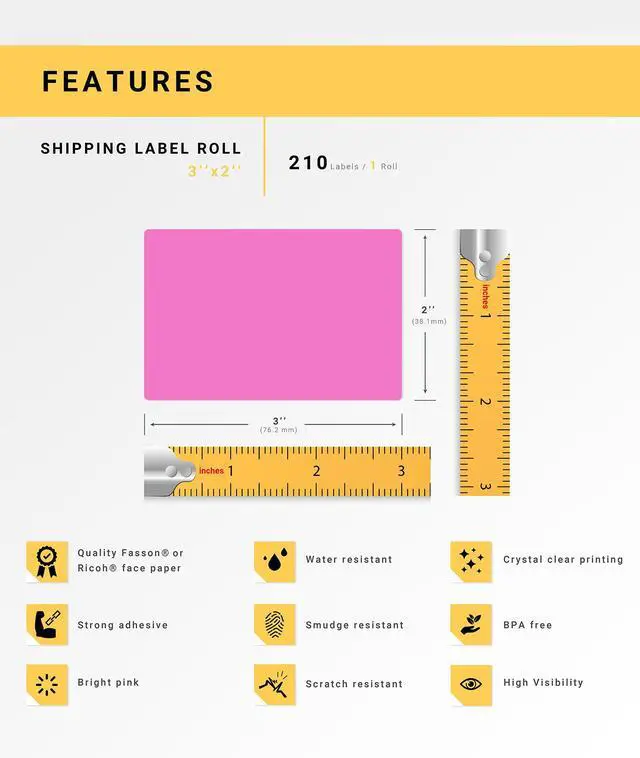 Alt view image 4 of 7 - HOUSELABELS 3" x 2" Pink Large Barcode Labels on 0.75" Core Compatible With Zebra and Rollo Printers, 6 Rolls / 210 Labels per Roll