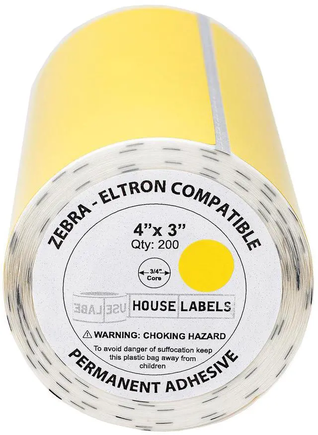 Alt view image 2 of 7 - HOUSELABELS 4" x 3" Yellow Shipping Labels on 0.75" Core Compatible With Zebra and Rollo Printers, 1 Roll / 200 Labels per Roll