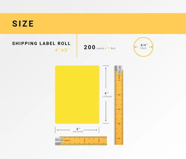Alt view image 3 of 7 - HOUSELABELS 4" x 3" Yellow Shipping Labels on 0.75" Core Compatible With Zebra and Rollo Printers, 1 Roll / 200 Labels per Roll
