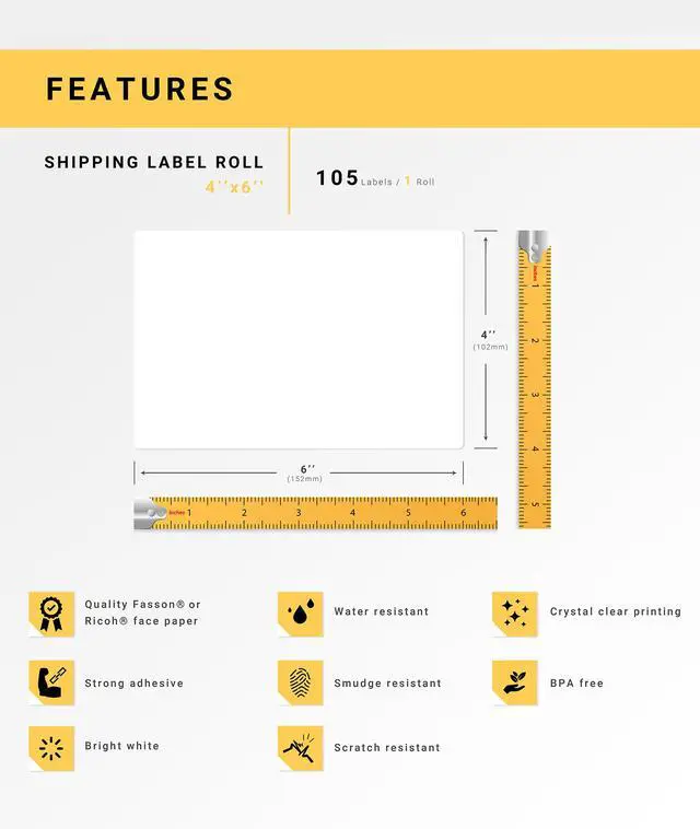 Alt view image 4 of 7 - HOUSELABELS 4" x 6" Shipping Labels on 0.75" Core Compatible With Zebra and Rollo Printers, 1 Roll / 105 Labels per Roll