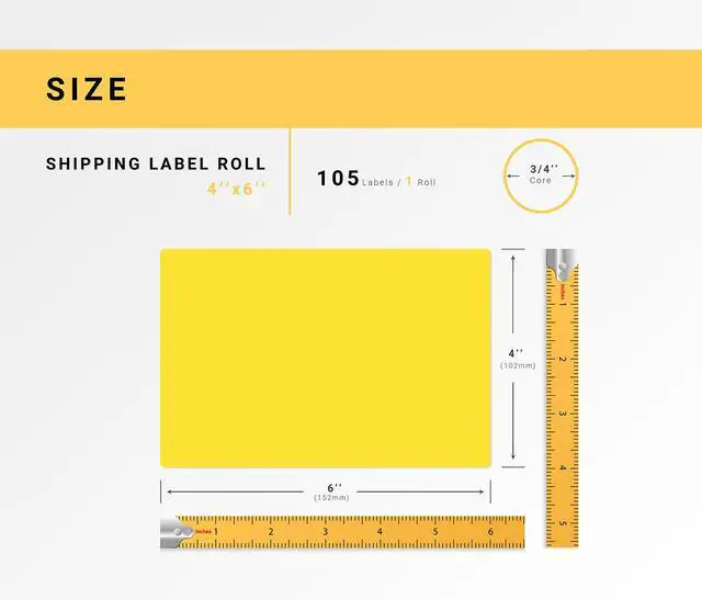 Alt view image 3 of 7 - HOUSELABELS 4" x 6" Yellow Shipping Labels on 0.75" Core Compatible With Zebra and Rollo Printers, 1 Roll / 105 Labels per Roll