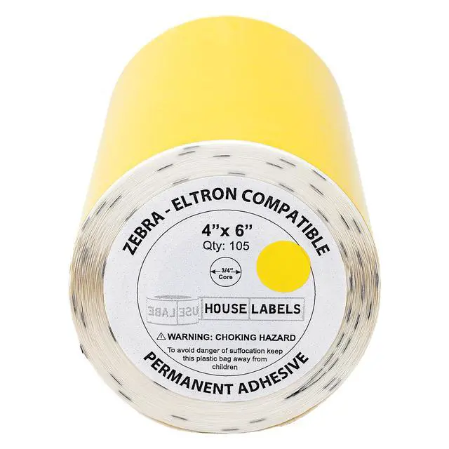 Alt view image 2 of 7 - HOUSELABELS 4" x 6" Yellow Shipping Labels on 0.75" Core Compatible With Zebra and Rollo Printers, 1 Roll / 105 Labels per Roll
