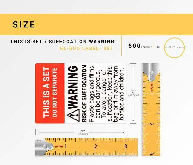 Alt view image 2 of 5 - DO NOT SEPARATE - THIS IS A SET with Suffocation Warning Labels/Stickers (2" x 3"), FBA-approved, 500 labels per roll, 1 Roll