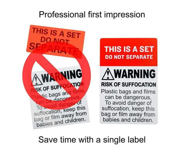Alt view image 4 of 5 - DO NOT SEPARATE - THIS IS A SET with Suffocation Warning Labels/Stickers (2" x 3"), FBA-approved, 500 labels per roll, 1 Roll