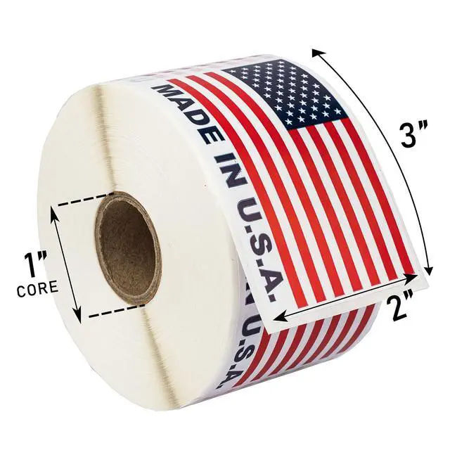 Alt view image 2 of 5 - MADE IN USA Flag Pre-Printed Labels / Stickers 2" x 3", 500 labels per roll, 1 Roll