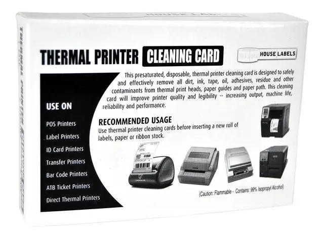 Alt view image 3 of 6 - HouseLabels 2.1" x 3.425" Thermal Printer Cleaning Cards for Printheads Compatible with DYMO, BROTHER, ZEBRA and Other Thermal Printers, 1 Box of 25 Cleaning Cards each