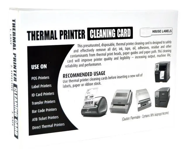 Alt view image 2 of 6 - HouseLabels 4" x 6" Thermal Printer Cleaning Cards for Printheads Compatible with DYMO, BROTHER, ZEBRA and Other Thermal Printers, 1 Box of 25 Cleaning Cards each