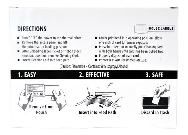 Alt view image 3 of 6 - HouseLabels 4" x 6" Thermal Printer Cleaning Cards for Printheads Compatible with DYMO, BROTHER, ZEBRA and Other Thermal Printers, 1 Box of 25 Cleaning Cards each