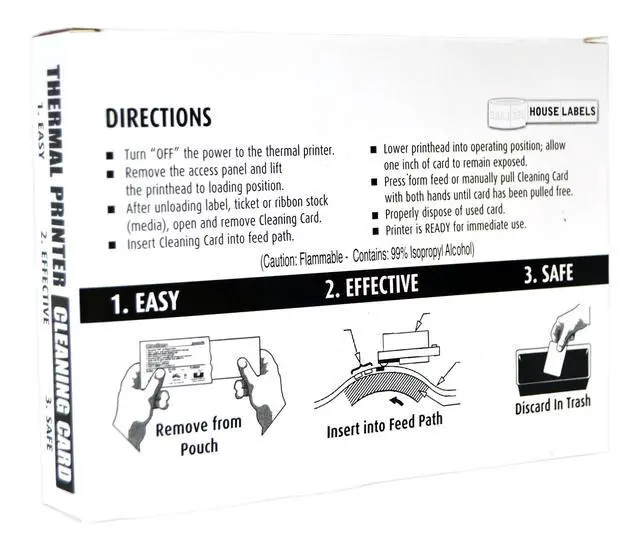 Alt view image 4 of 6 - HouseLabels 4" x 6" Thermal Printer Cleaning Cards for Printheads Compatible with DYMO, BROTHER, ZEBRA and Other Thermal Printers, 1 Box of 25 Cleaning Cards each