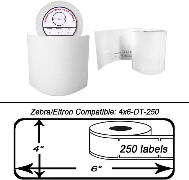 Alt view image 2 of 3 - Zebra/Eltron-Compatible 4 x 6 Labels (4" x 6") -- BPA Free! (1 Roll; 250 Labels per Roll)