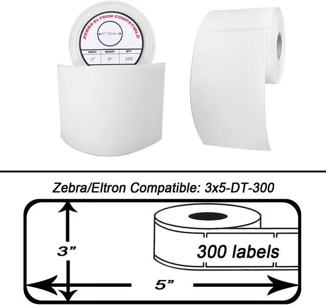Alt view image 3 of 3 - Zebra/Eltron-Compatible 3 x 5 Labels (3" x 5") -- BPA Free! (1 Roll; 300 Labels per Roll)