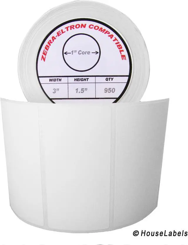 Alt view image 2 of 3 - Zebra/Eltron-Compatible 3 x 1.5 Labels (3" x 1-1/2") -- BPA Free! (1 Roll; 950 Labels per Roll)
