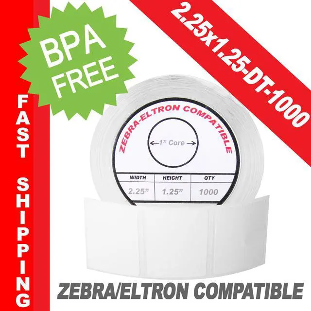Main image of Zebra/Eltron-Compatible 2.25 x 1.25 Labels (2-1/4" x 1-1/4") -- BPA Free! (1 Roll; 1,000 Labels per Roll)