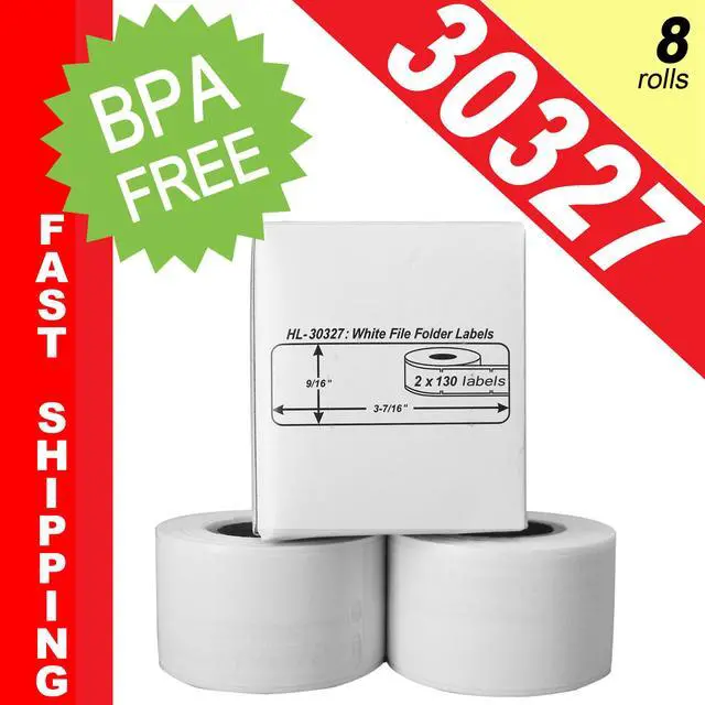 Main image of DYMO-Compatible 30327, 30576 File Folder Labels (9/16" x 3-7/16") -- BPA Free! (8 Rolls; 130 Labels per Roll)