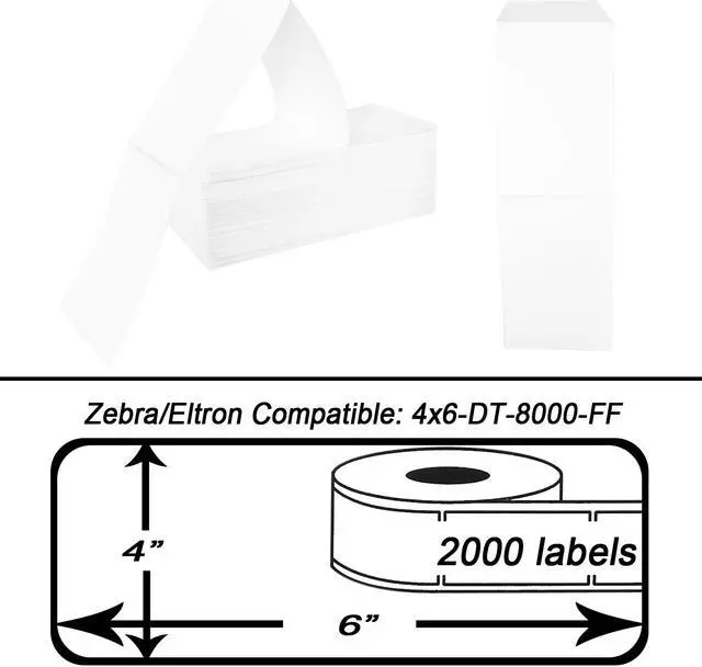 Alt view image 3 of 3 - 1 Stack (2000 Labels) of 4" x 6" Zebra Compatible Fanfold Shipping Labels For Zebra Printers 4x6