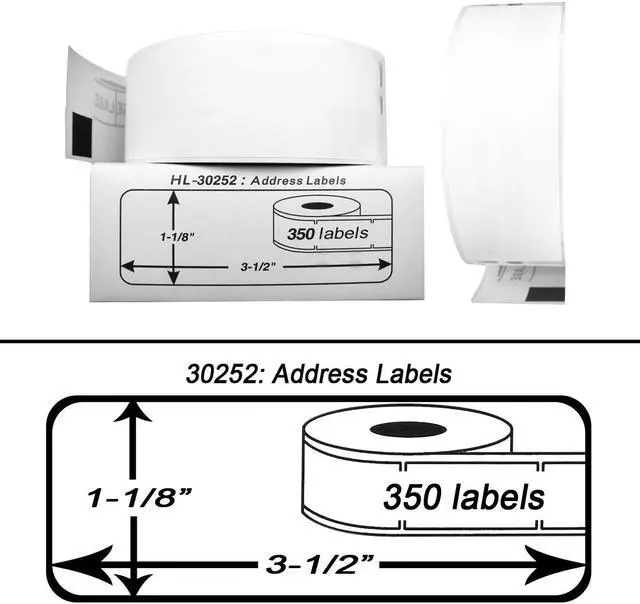 Alt view image 3 of 3 - DYMO-Compatible 30252 Address Labels (1-1/8" x 3-1/2") -- BPA Free! (12 Rolls; 350 Labels per Roll)