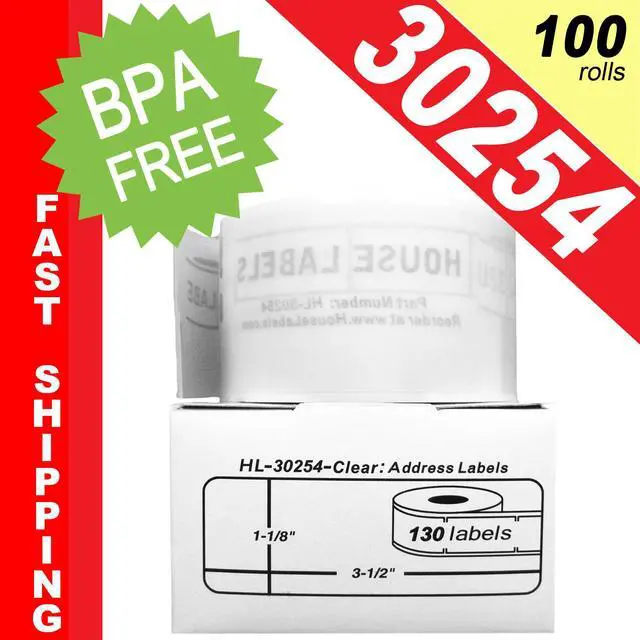 Main image of DYMO-Compatible 30254 Clear Address Labels (1-1/8" x 3-1/2") -- BPA Free! (100 Rolls; 130 Labels per Roll)