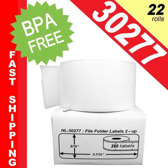 Main image of DYMO-Compatible 30277 File Folder Labels 2-Up (9/16" x 3-7/16") -- BPA Free! (1 Roll; 260 Labels per Roll)