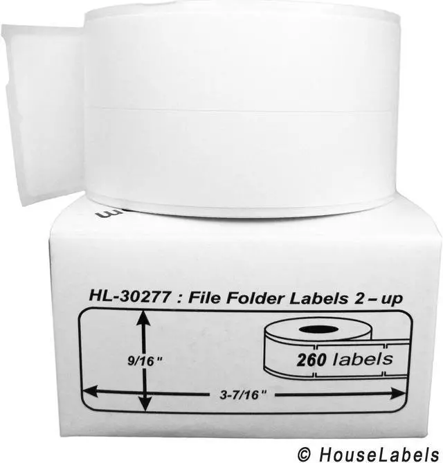 Alt view image 3 of 4 - DYMO-Compatible 30277 File Folder Labels 2-Up (9/16" x 3-7/16") -- BPA Free! (1 Roll; 260 Labels per Roll)