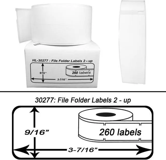 Alt view image 4 of 4 - DYMO-Compatible 30277 File Folder Labels 2-Up (9/16" x 3-7/16") -- BPA Free! (1 Roll; 260 Labels per Roll)