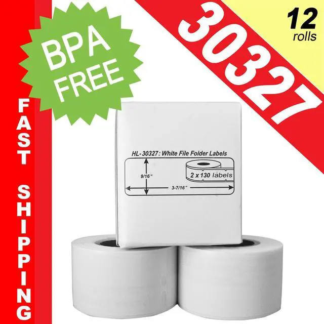 Main image of DYMO-Compatible 30327, 30576 File Folder Labels (9/16" x 3-7/16") -- BPA Free! (12 Rolls; 130 Labels per Roll)