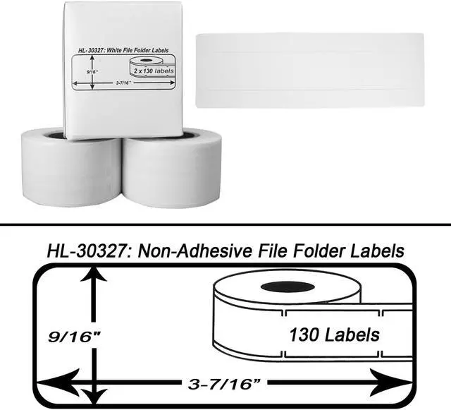 Alt view image 3 of 3 - DYMO-Compatible 30327, 30576 File Folder Labels (9/16" x 3-7/16") -- BPA Free! (12 Rolls; 130 Labels per Roll)