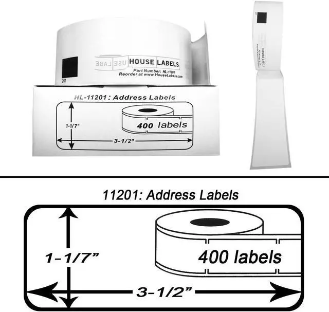 Alt view image 3 of 3 - BROTHER-Compatible DK-1201 Address Labels (1-1/7" x 3-1/2"; 29mm*90mm) -- BPA Free! (100 Rolls; 400 Labels per Roll)