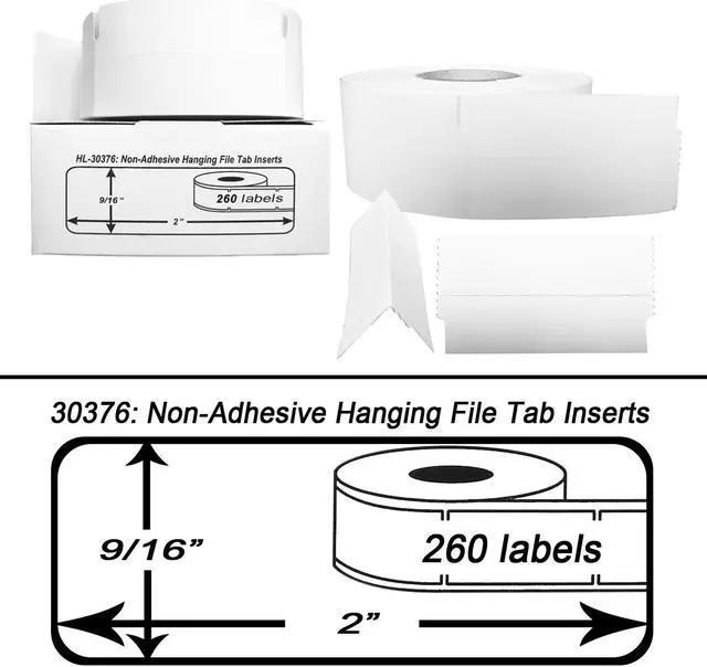 Alt view image 3 of 3 - DYMO-Compatible 30376 Hanging File Tab Inserts (9/16" x 2") -- BPA Free! (4 Rolls; 260 Inserts per Roll)