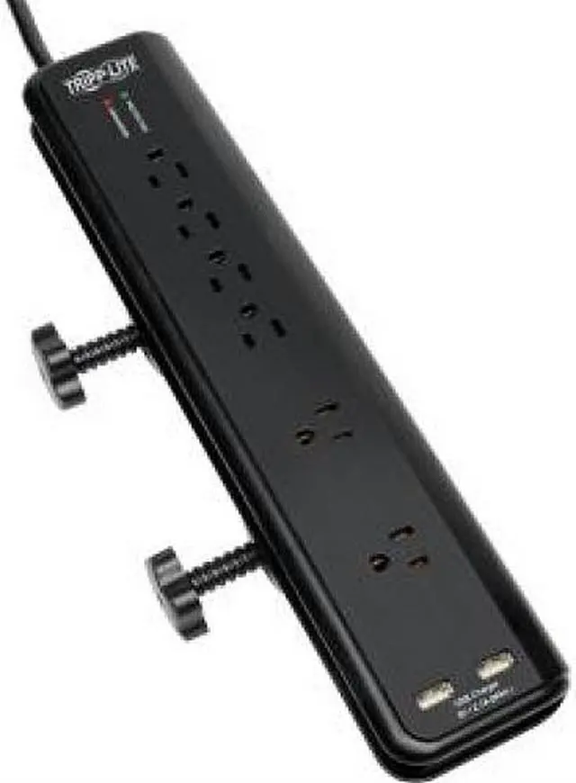 Main image of Tripp Lite TLP606DMUSB Protect It! 6- Outlet Clamp-Mount Surge Protector, 6-ft. Cord, 2100 Joules, 2 USB Charging Ports (2.1A total)