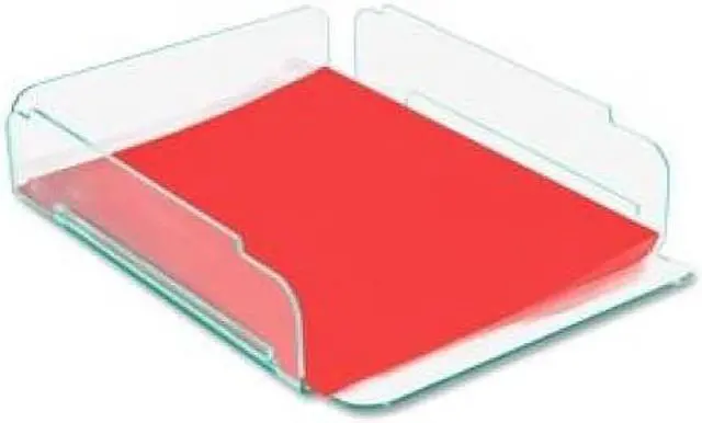 Alt view image 8 of 19 - Lorell Single Stack Letter Tray 10"x13-1/4"x2-1/2" CL/GN Acrylic 80654