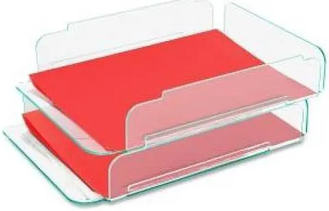 Alt view image 5 of 18 - Lorell Stacking Letter Tray 2/PK 13"x10-1/4"x2-3/4" CL/Green 80655
