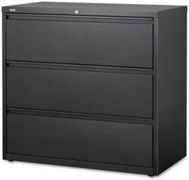 Main image of Lorell 3-Drawer Black Lateral Files - 42" x 18.6" x 40.3" - 3 x Drawer(s) for File - Letter, Legal, A4 - Lateral - Locki
