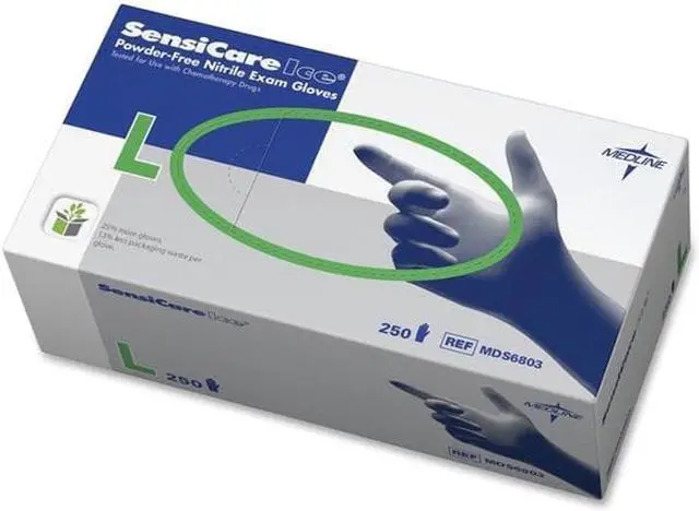 Alt view image 4 of 8 - Medline Sensicare Ice Nitrile Exam Gloves Powder-Free Large Blue 250/Box MDS6803