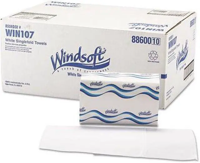 Alt view image 2 of 9 - Windsoft 107 Singlefold Paper Towels, 1-Ply, 9 9/20 x 9, White, 250/Pack, 16 Packs/Carton, 1 Carton