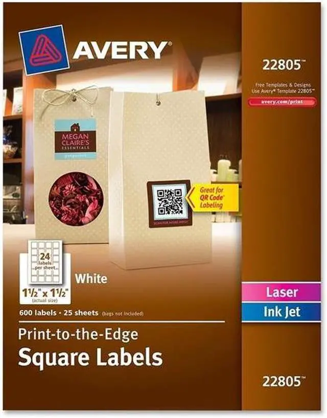 Alt view image 2 of 20 - Square Labels with Sure Feed and TrueBlock, 1 1/2 x 1 1/2, White, 600/Pack 22805